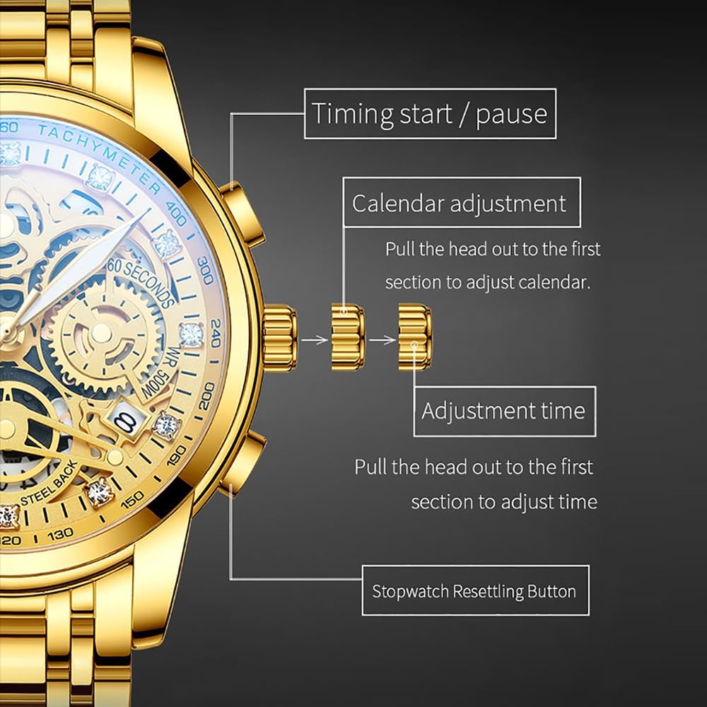 NEKTOM Watches for Men with Stainless Steel, Quartz Analog Watch with Date, Luxury Minimalist Dress Mens Watches, Chronograph Watch, 3ATM Waterproof