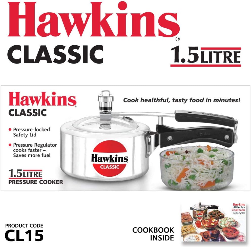 Hawkins Aluminium 8 Litre Classic Pressure Cooker, Tall Design Inner Lid Cooker, Big Cooker, Silver (Cl8T)