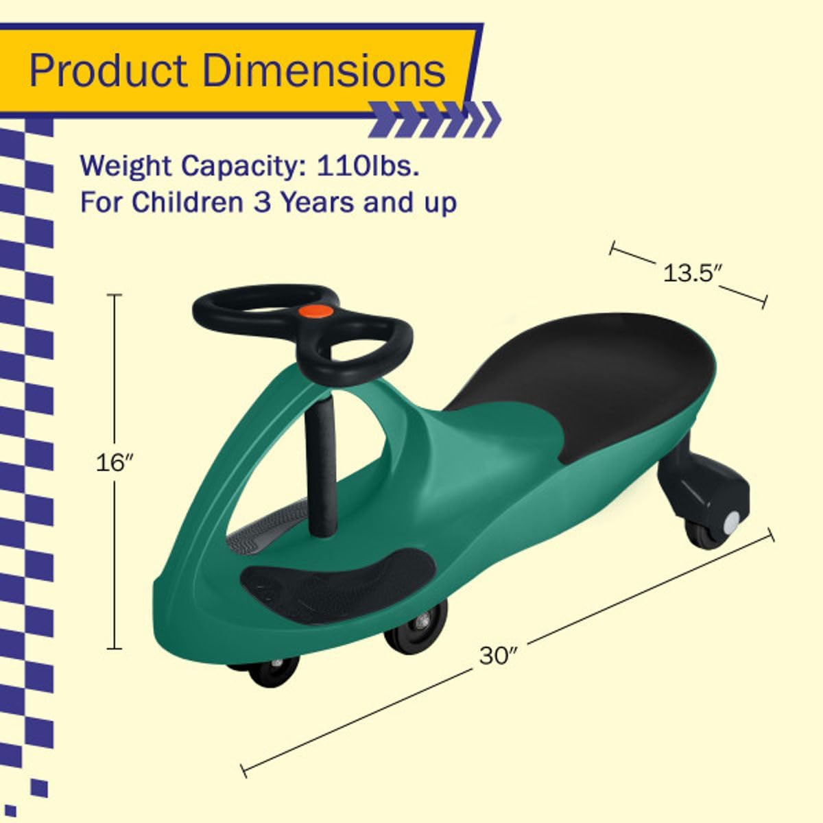 Wiggle Car Ride On Toy - No Batteries, Gears or Pedals - Twist, Swivel, Go - Outdoor Ride Ons for Kids 3 Years and Up by Lil' Rider (Hot Pink and Black)