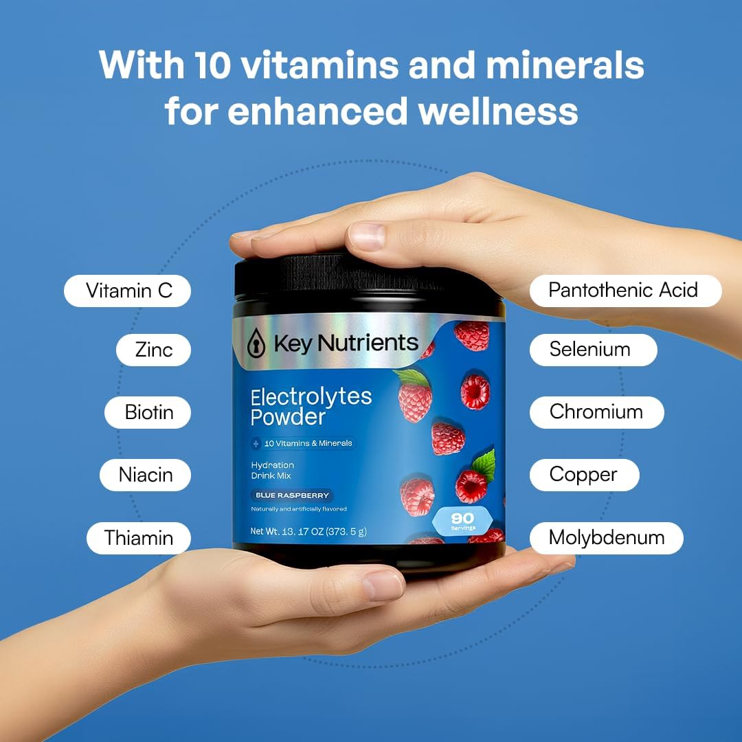 KEY NUTRIENTS Potassium Multivitamin Electrolytes Powder, Lemonade, 90 Serv | Multivitamin Electrolytes Powder, Refreshing Lemonade, Sugar Free, Sodium & Potassium Supplement, No Calories, Made in USA