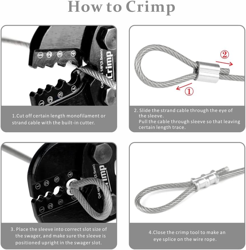 iCrimp Wire Rope Crimping Tool for Aluminum Loop Sleeve, Two Barrel Ferrule, Oval Sleeves, 3/64 in to 1/8 in, Swaging Tool Kit with Wire Rope Cutter