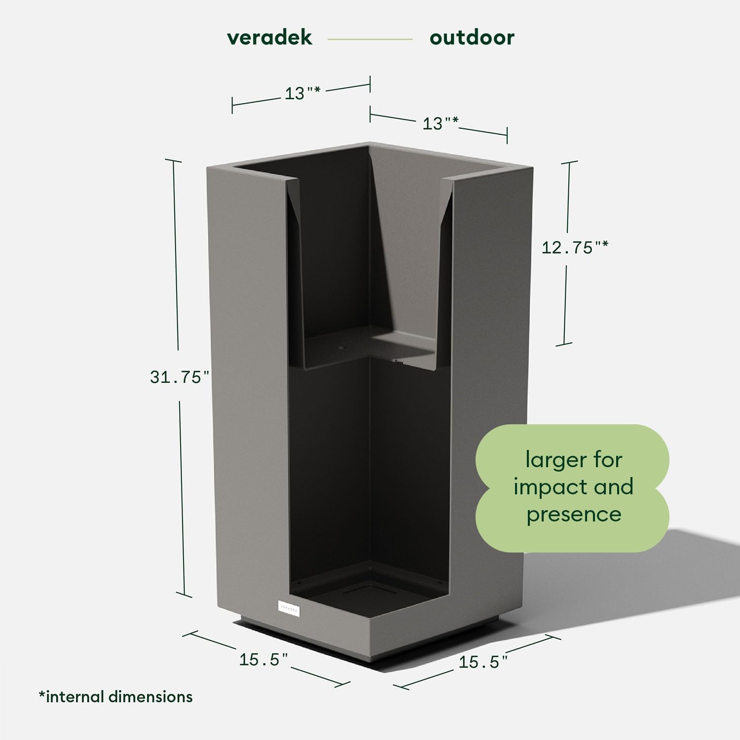 Veradek Block Series Pedestal Planter - Tall Rectangular Outdoor Planter | Made From Durable Plastic Featuring a Removable Insert Bucket. Modern Porch/Patio Décor for Plants and Flowers
