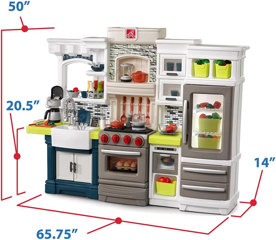Step2 Elegant Edge Kids Kitchen Playset, Indoor/Outdoor Kitchenette, Interactive Play with Lights and Sounds, Made of Durable Plastic