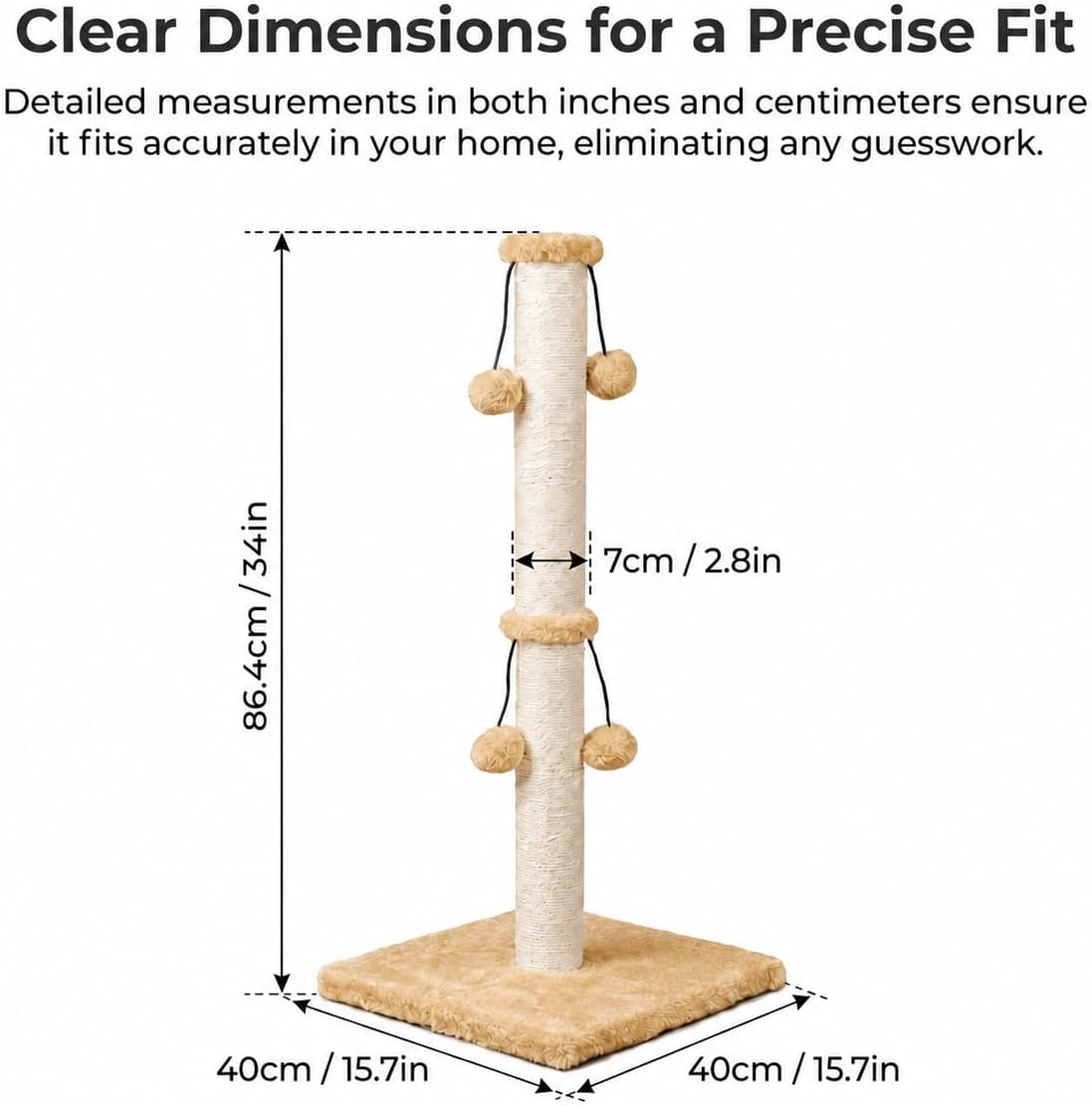 Dimaka 29'' Cat Scratching Post, Natural Sisal Rope Scratcher Post, Kitten Claw Scratch with 4 DanglingToy Balls for Large Cats (Grey)