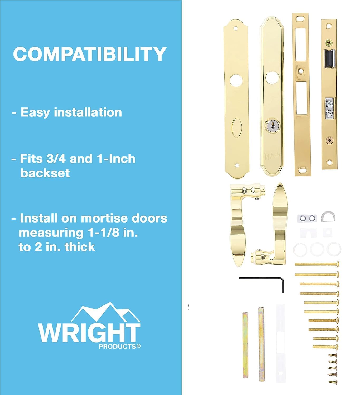 Wright Products - Serenade Mortise Keyed Lever Mount Latch with Deadbolt for Screen and Storm Doors, Polished Brass | Deadbolt, Screen and Storm Doors