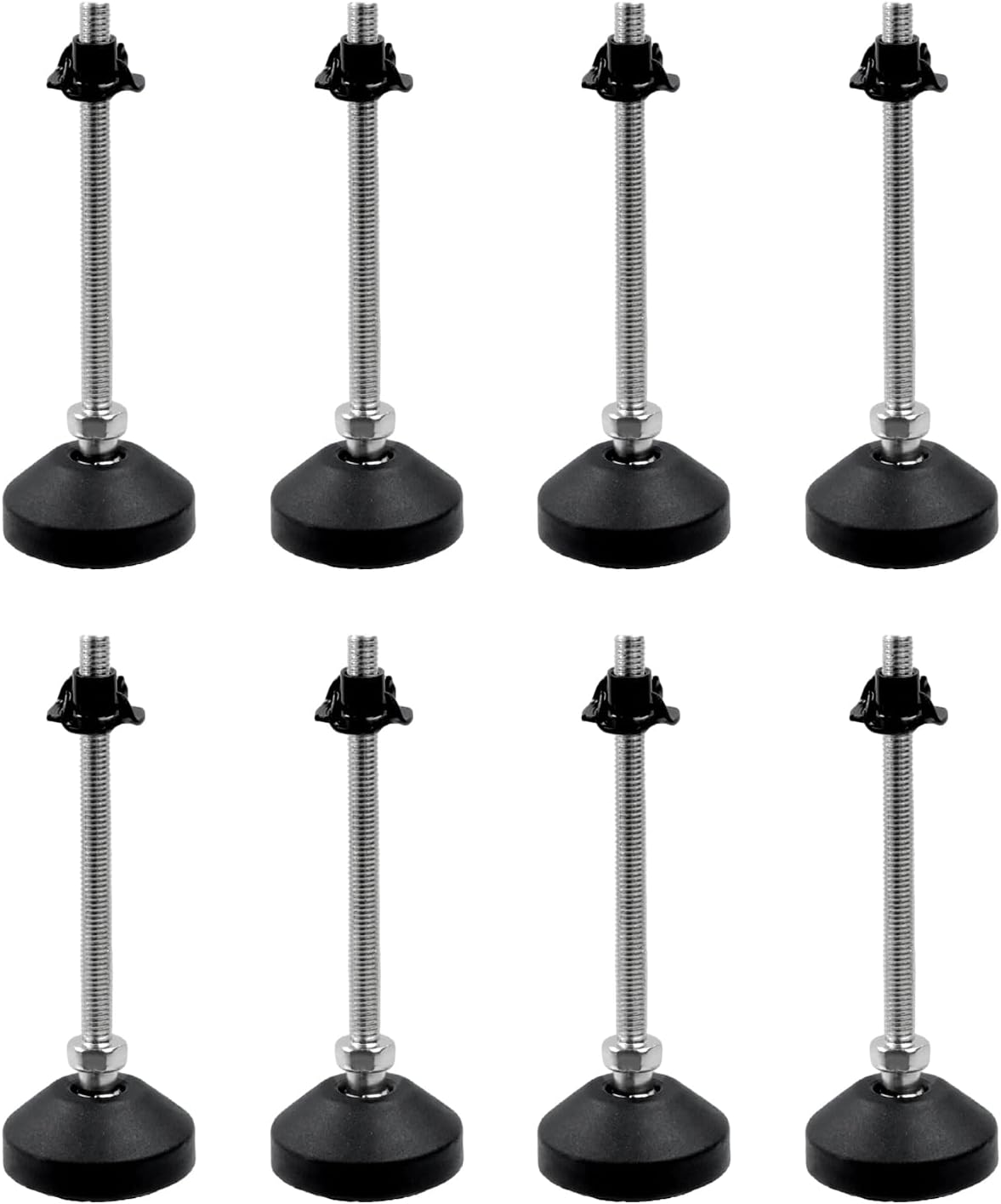 Antrader 4Pcs M8 x 2 Inch Steel Adjustable Leveling Feet,2 Inch Nylon Base | Reinforced Articulated Foot Cups for Furniture & Equipment,Anti-slip Dotted Rubber Base,Reduce Vibration & Protect Floors