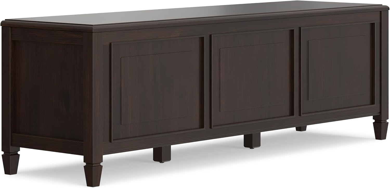 SIMPLIHOME Harvey 47" Wide Solid Mango Wood Bench in Natural | Traditional entryway bench in dark chestnut brown with a lift-up lid and 3 hidden compartments; shoe or hallway bench.