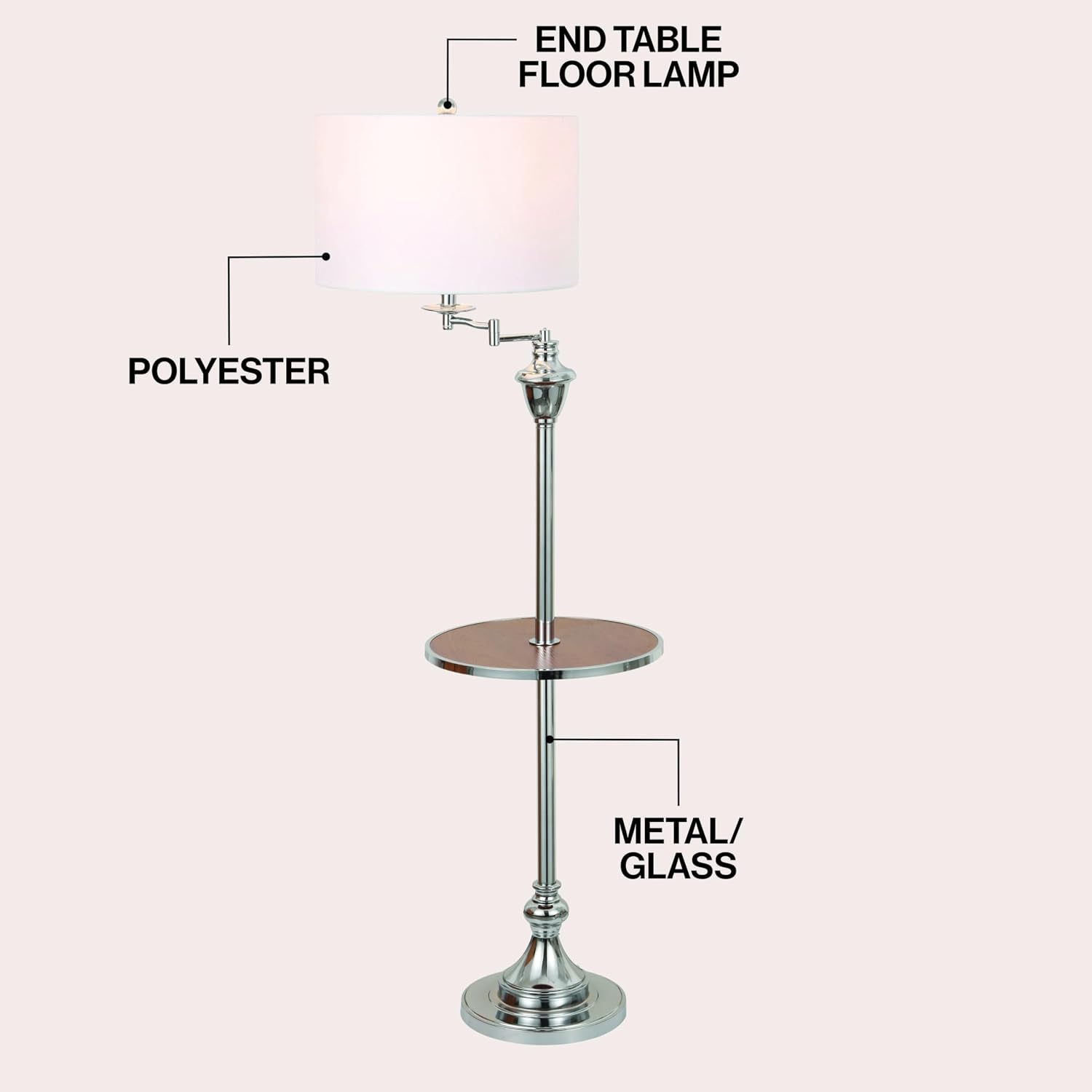 JONATHAN Y Cora 60" Metal Swing Arm Floor Lamp, Oil Rubbed Bronze/Clear
