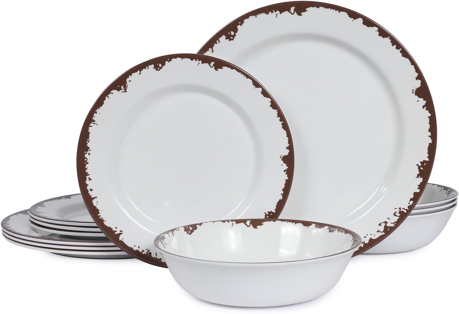 Rustic Melamine Dinnerware Set,12-Piece Plates and Bowls Sets,Yinshine Unbreakable Melamine Dish Set,Lightweight,Service for 4,Dishwasher Safe,Green