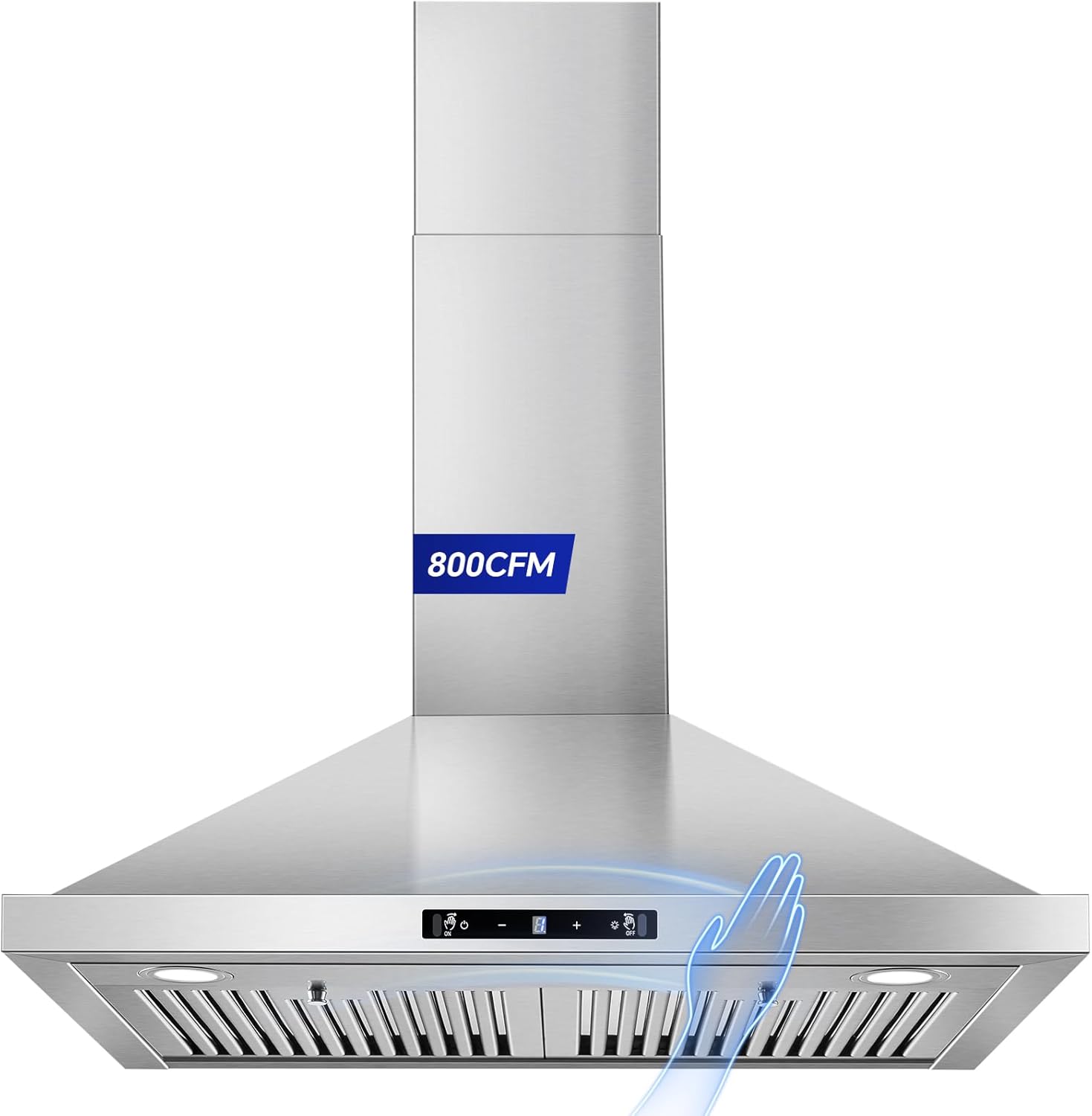Tieasy Wall Mount Range Hood 30 inch Kitchen Hood 700 CFM with Ducted/Ductless Convertible Duct, Touch Control, Permanent Filters, Stainless Steel