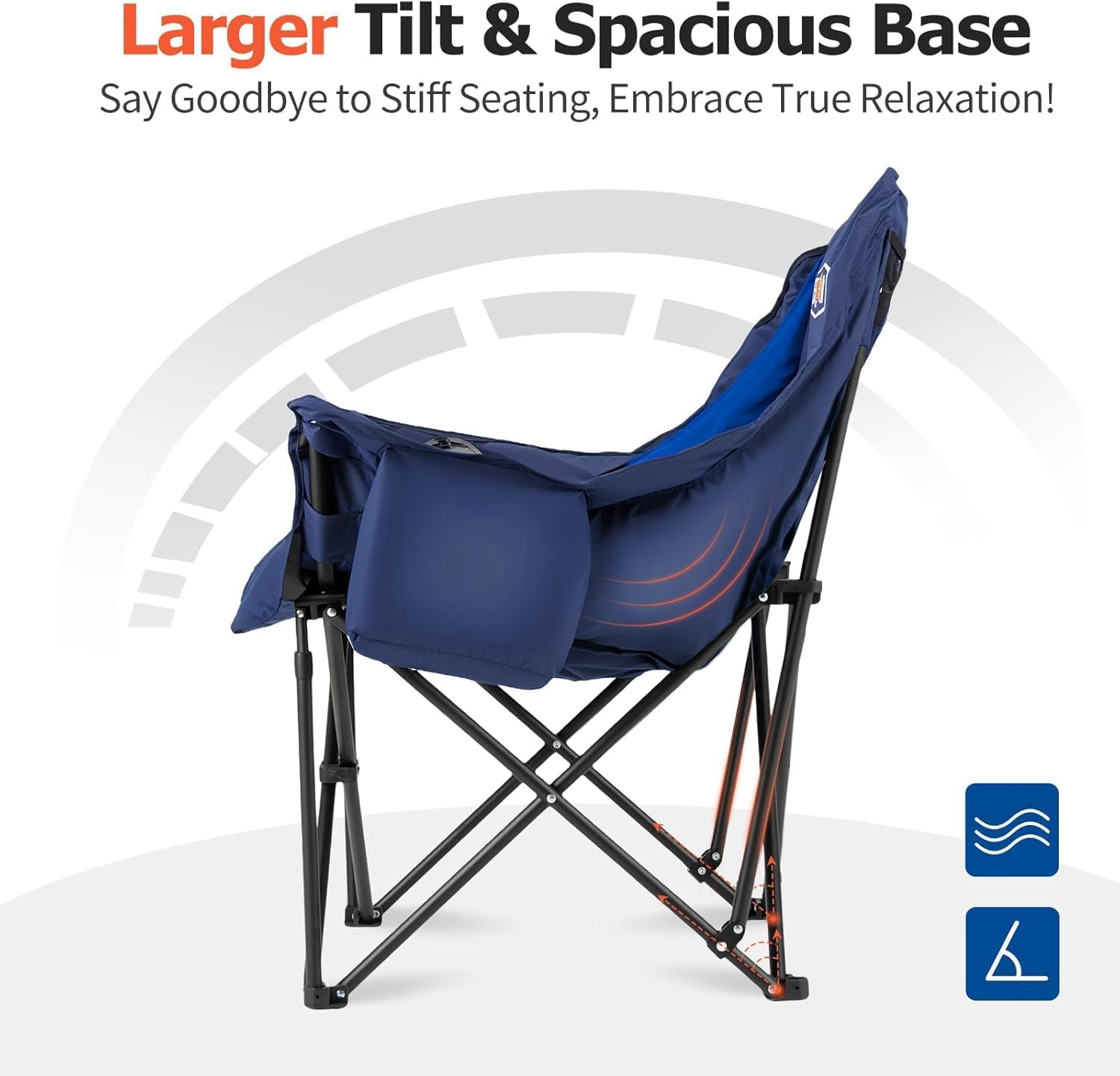 Overmont Oversized XL Camping Chair for Adults - 500lbs Support Heavy-Duty Padded Folding Chair with Side Pocket Cup Holder Cooling Bag for Outdoor Sports Garden Beach Fishing Lawn Black