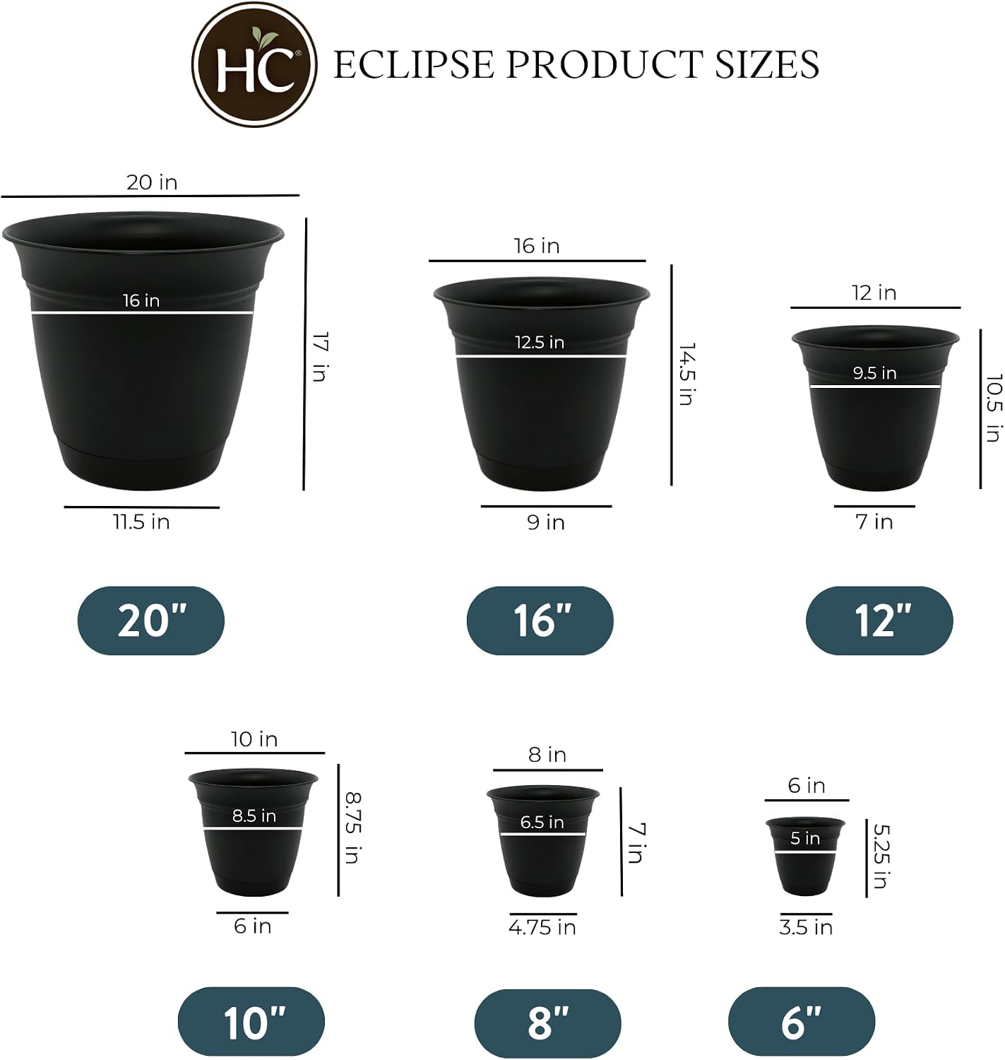 The HC Companies Eclipse Round Planter with Saucer - Outdoor & Indoor Plant Pot with Drainage Holes - Lightweight