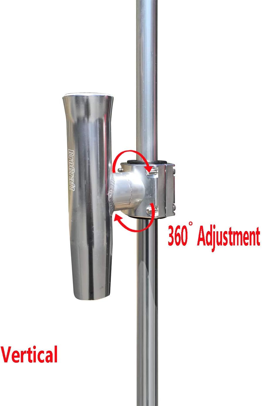 Brocraft Boat T-TOP Rod Holder/Clamp-On Rod Holder - Silver Aluminum - Horizontal Mount - Fits 1" to 2" O.D. Pipe