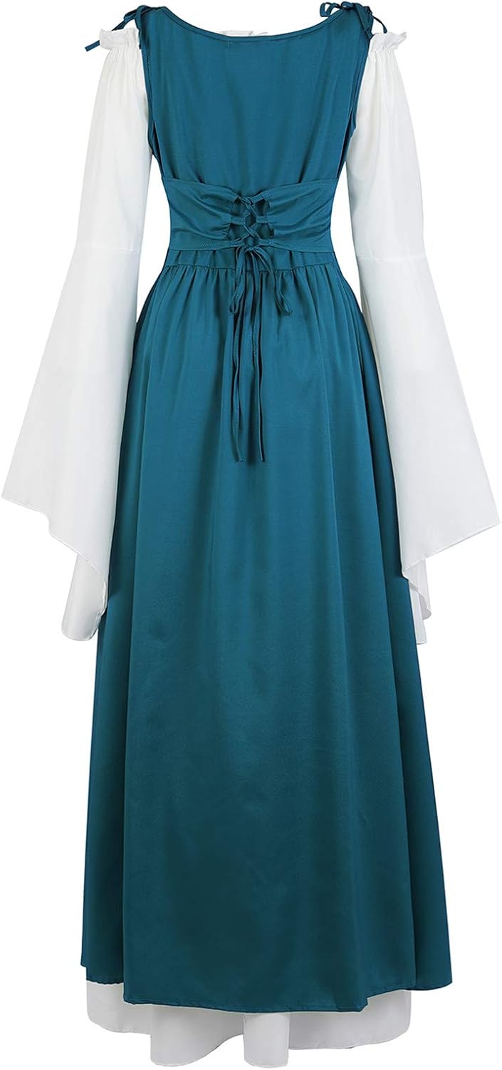 Kranchungel Renaissance Costume Women Dress: Flowy Long Sleeve Medieval Dress for Renaissance Faires & Medieval Festival