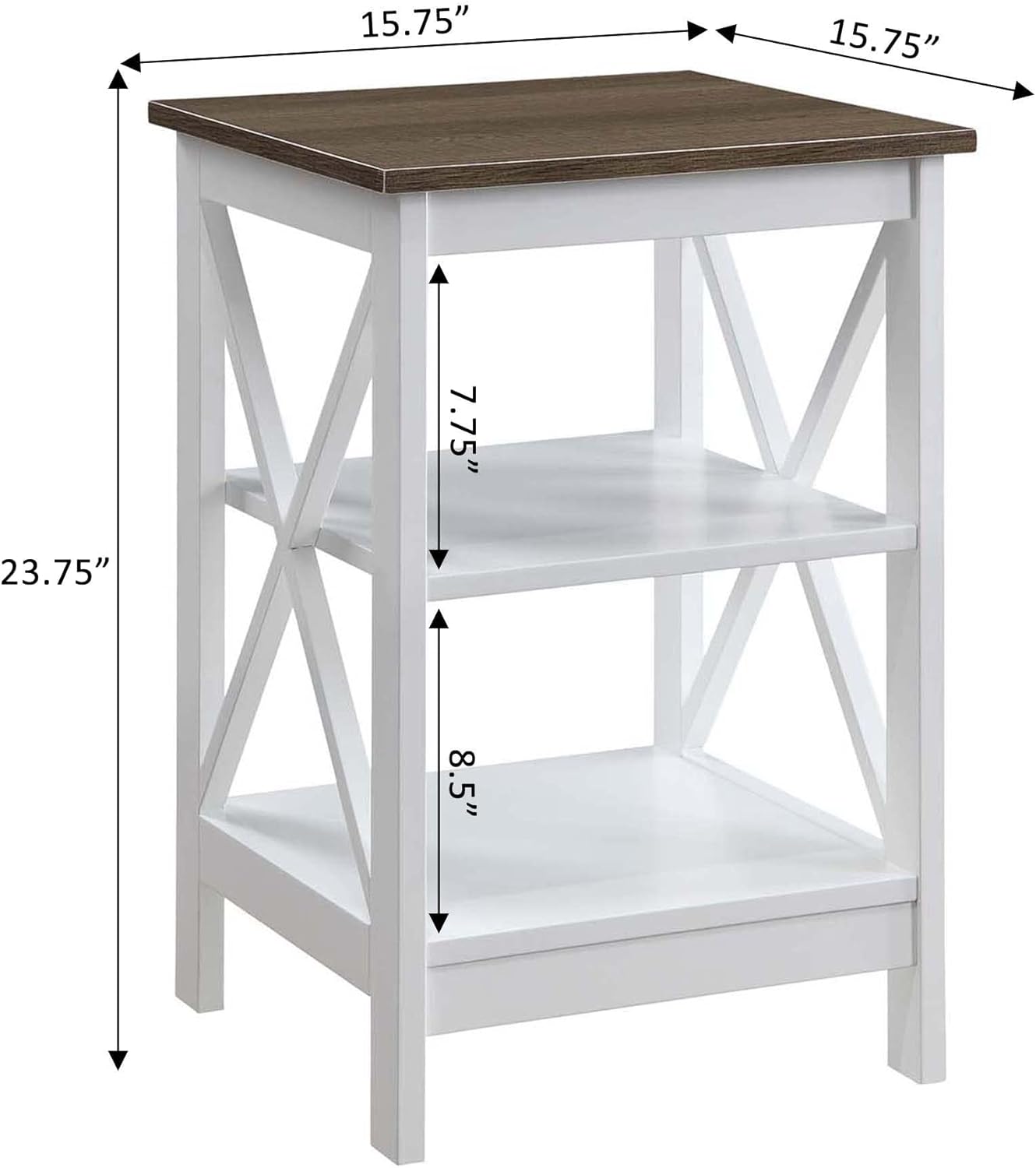 Convenience Concepts Oxford End Table 15.75" - Modern Living Room Table with Storage Shelves, Transitional Nightstand Side Table for Home Decor and Display, Espresso