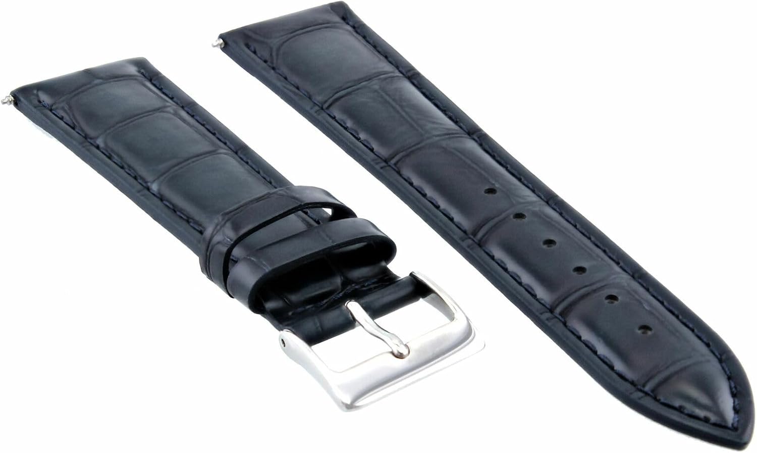 Ewatchparts 22mm Dark Blue Leather Replacement Watch Strap Silver Buckle Compatible With Invicta Diver Russian