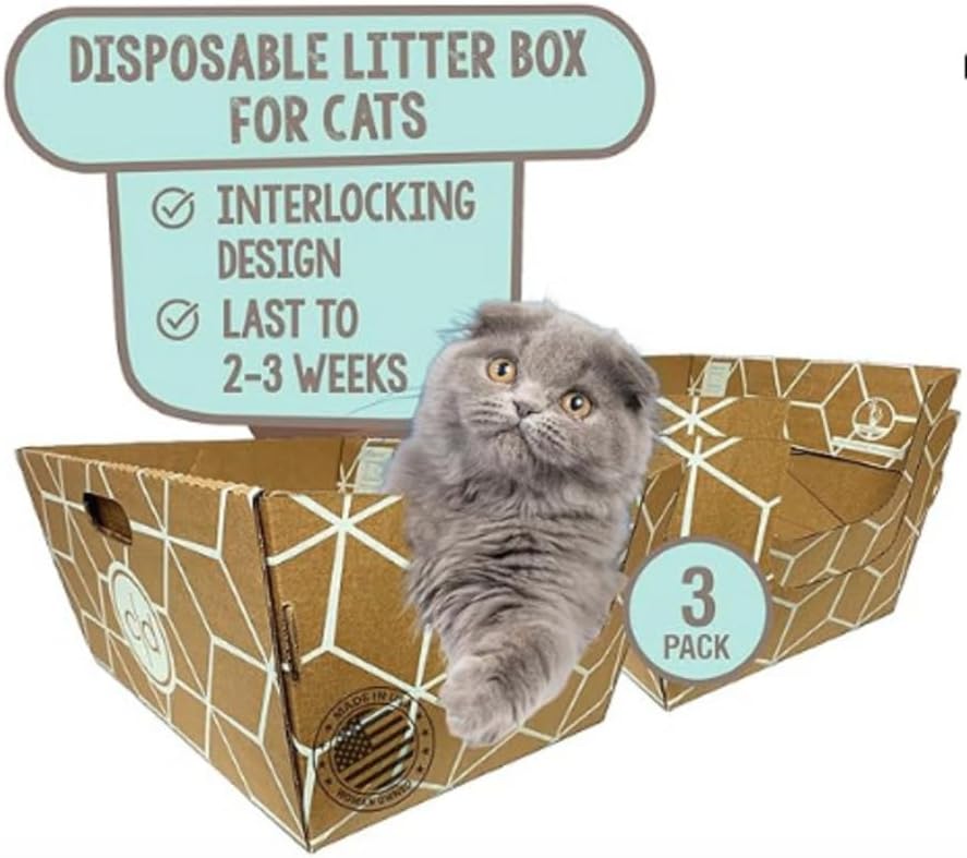 Cats Desire 3 - Pack Tallest Disposable Litter Boxes 8.5" Tall Tray - 17" Tall Enclosed High Sided Extra Large Cat Litter Tray Patented Made in USA