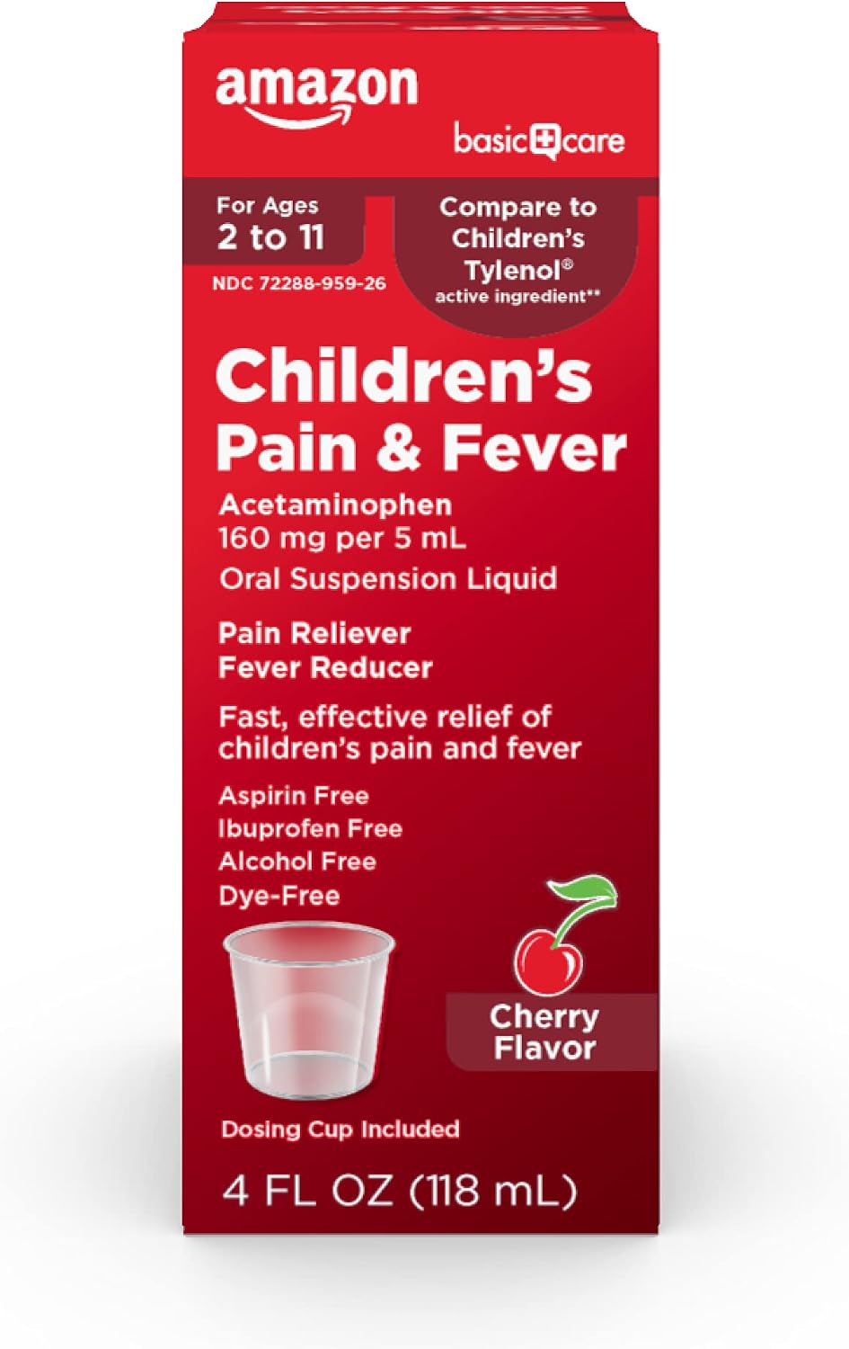Amazon Basic Care Children's Acetaminophen 160 mg per 5 mL Oral Suspension, Grape Flavor, Pain Reliever and Fever Reducer, 4 fl oz