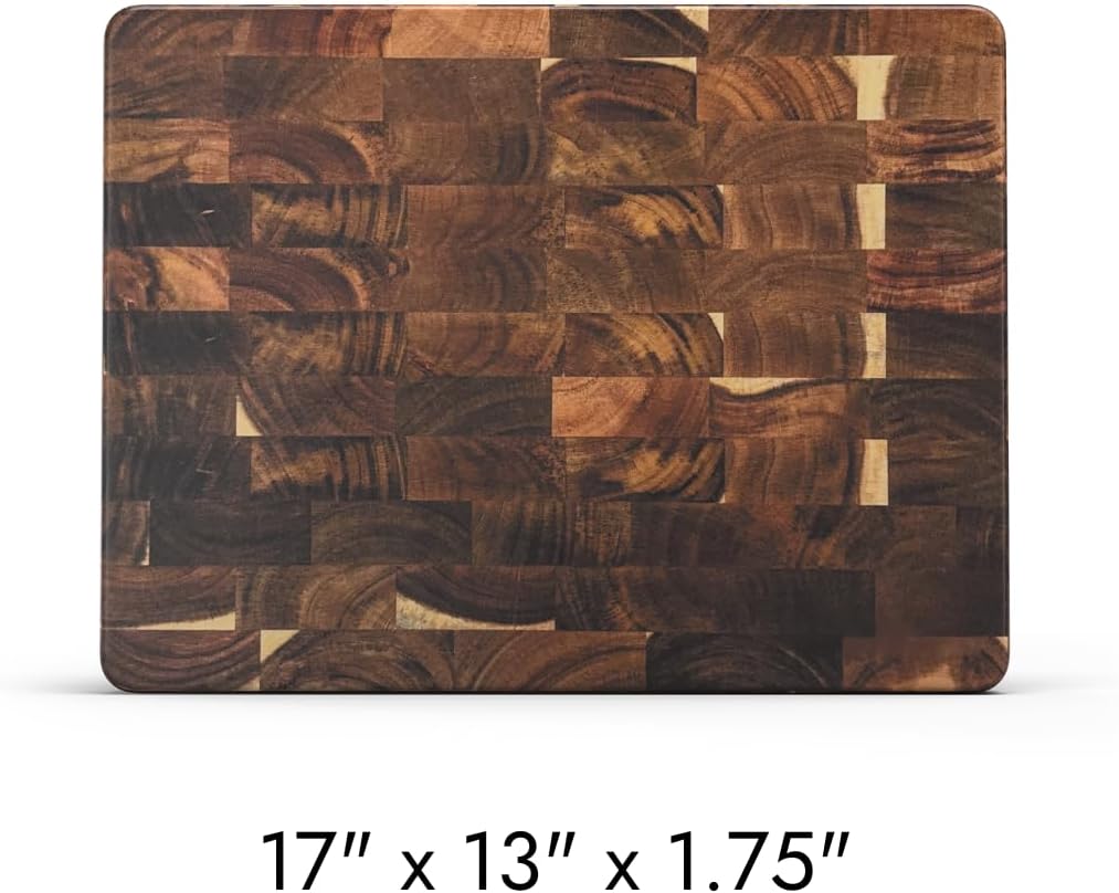 Extra-Large Acacia Wood Cutting Board with Built-In Handles – Checkered End-Grain Butcher Block, Reversible Chopping Board for Meat