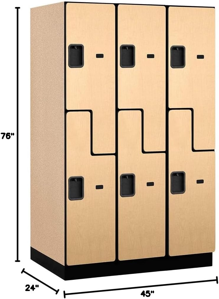 Salsbury Industries 2-Tier S-Style Extra Wide Designer Wood Locker with Three Wide Storage Units, 6-Feet High by 24-Inch Deep, Maple