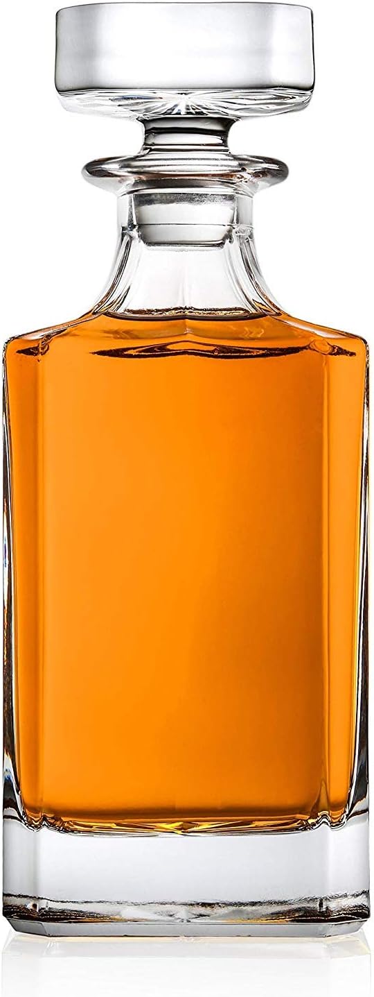 Godinger Clarion Square Whiskey Decanter with Glass Stopper for Wine, Bourbon, Brandy, Liquor, Juice 25 oz, Perfect for Engraving