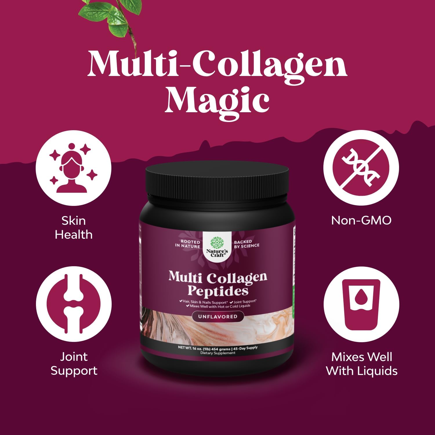 Advanced Multi Collagen Complex - Ageless Multi Collagen Peptides Supplements with Type 1 2 3 5 & X & Biotin for Hair