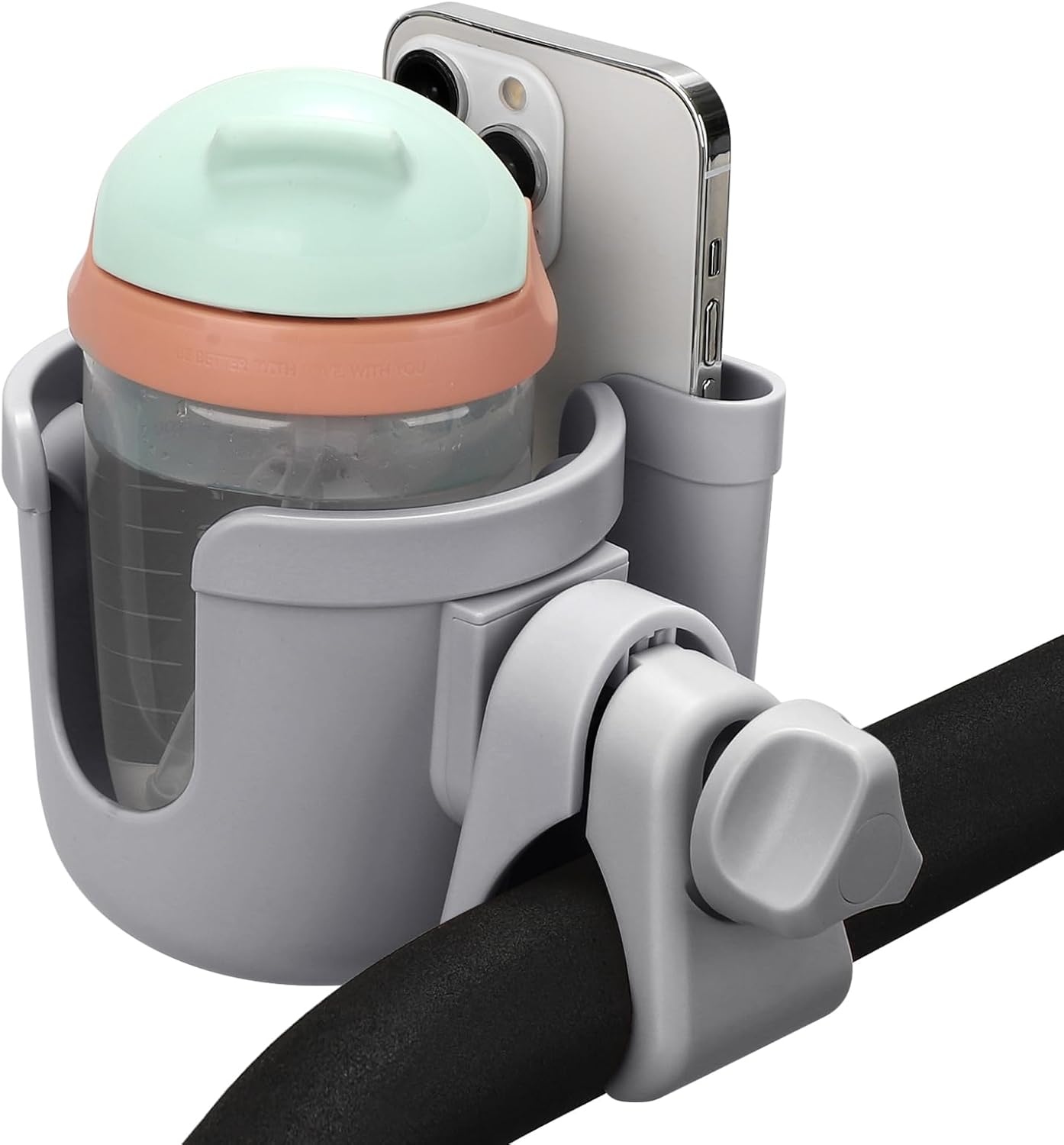 Accmor Stroller Cup Holder with Phone Holder, Bike Cup Holder, Universal Cup Holder for Uppababy Nuna Strollers, 2-in-1 Drinks Holder for Walker