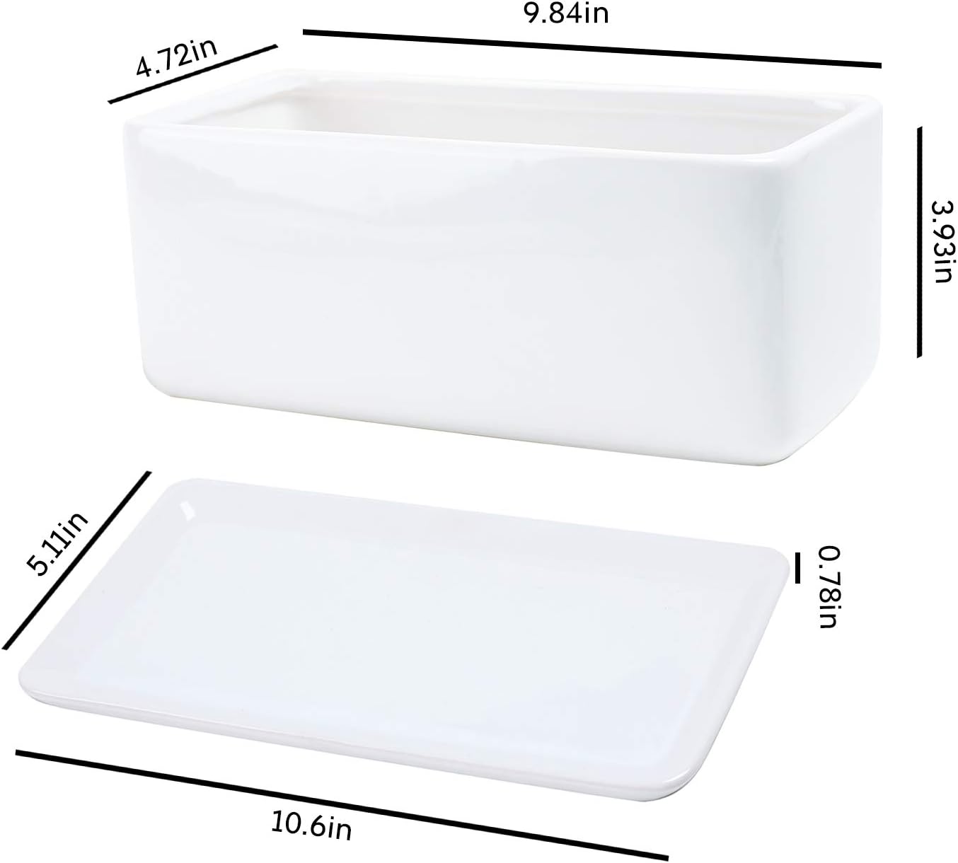 10 inch Rectangular White Ceramic Planter Pot Succulent Cactus Herb Flower Container Window Box Saucer Removable Drip Tray Base Drain Holes Home