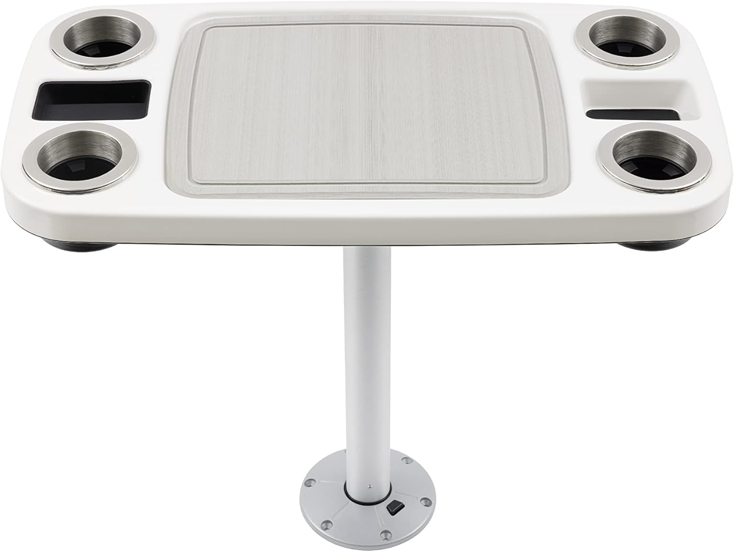 Manufacturers' Select ITC Boat Table Set - 18"x34" Removable Pontoon Boat Table with Center Non-Slip Mat, Pedestal Leg, 4 Drink Holders