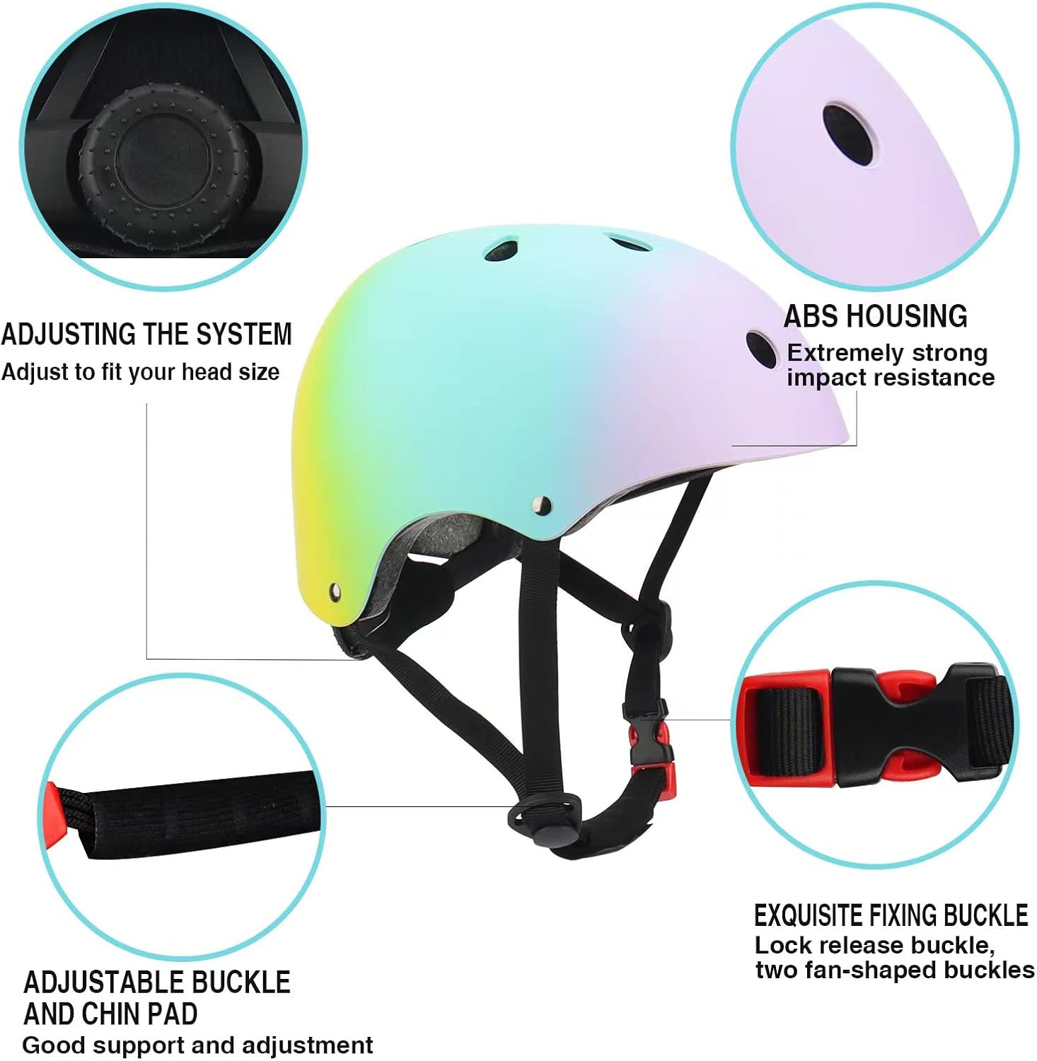 Color Gradient Adjustable Kids Bike Helmet Toddler Helmets for 3-5-8-14 Years Kids Girls Boys Youth Bicycle Helmet for Scooter Balance Bike Roller