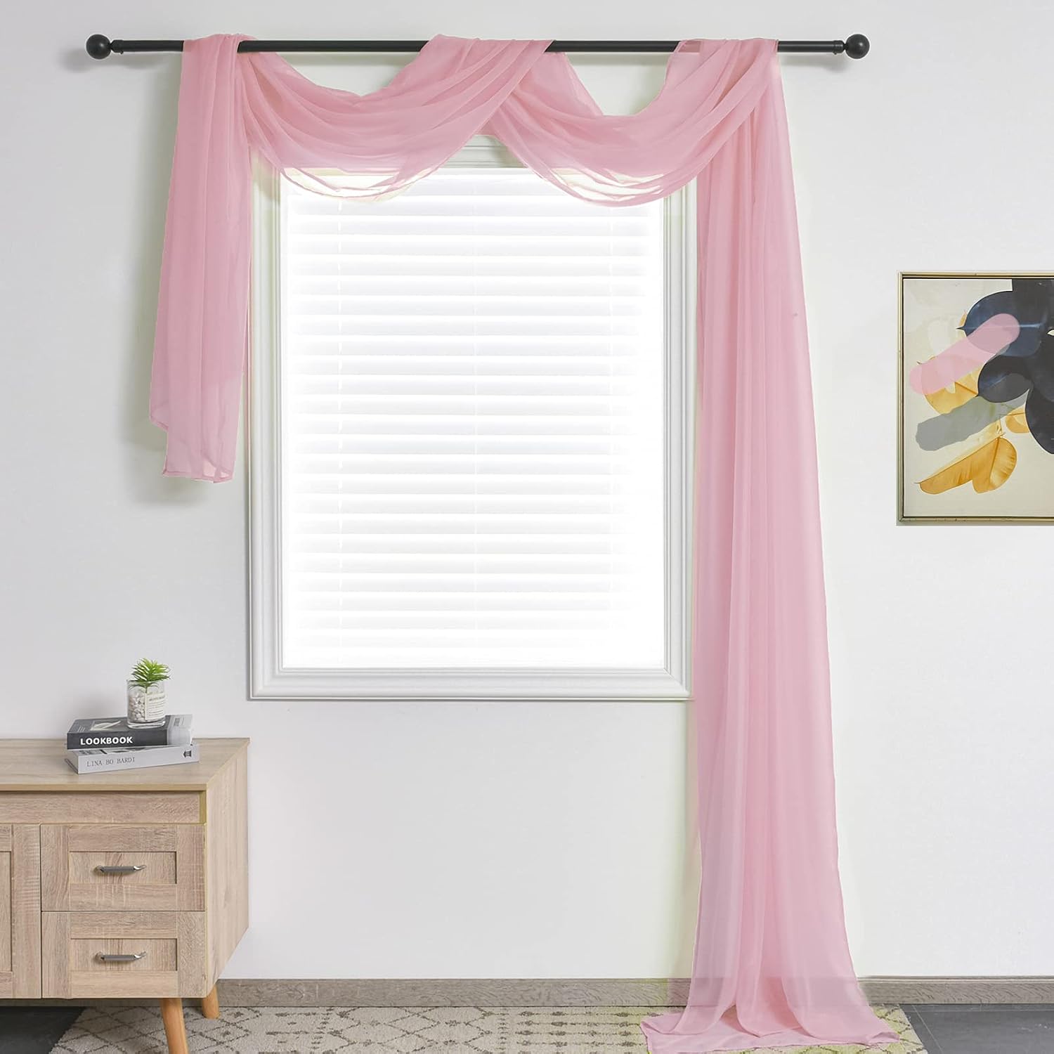 Christmas Red Sheer Window Scarf Valance for Windows Red Sheer Scarf Curtains 216 Inches Long for Living Room Bedroom Curtain Drapes Wedding Party