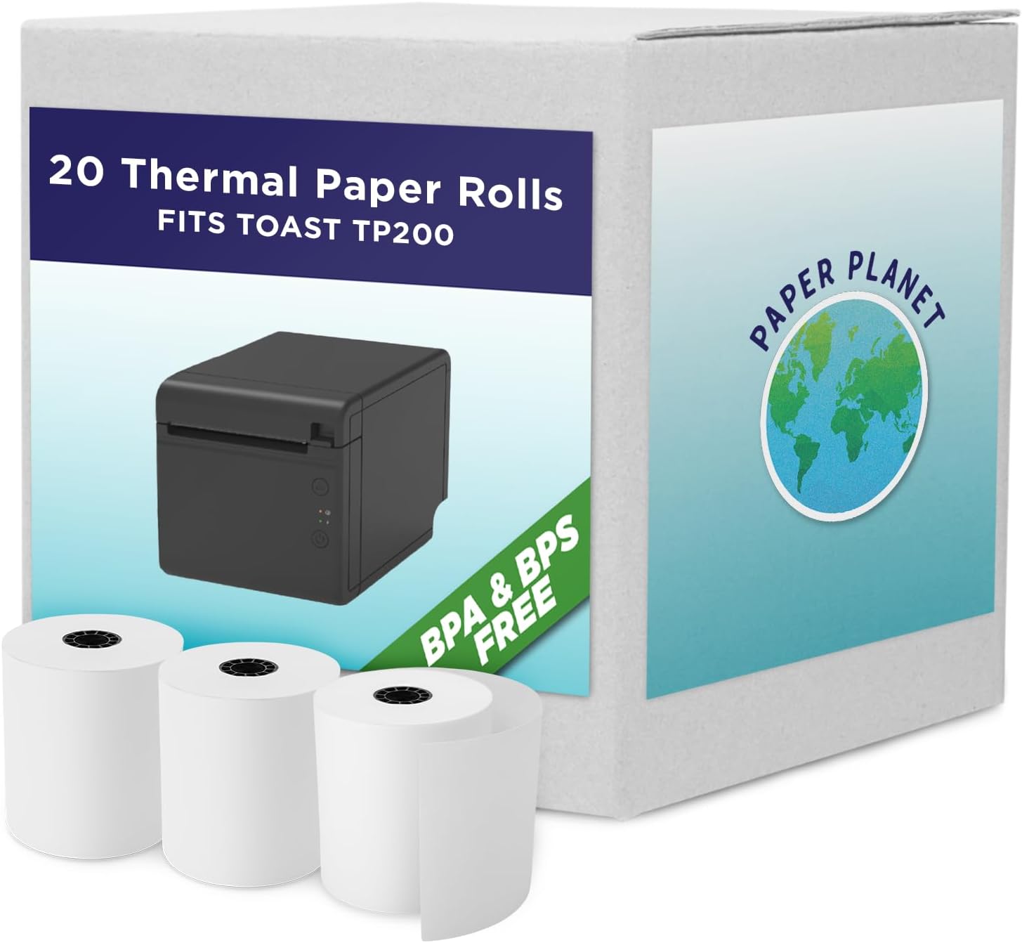 PaperPlanet Thermal Paper for Toast TP200 Printer | 20 Rolls | Thermal Receipt Paper, Compatible with Toast TP200 Printer