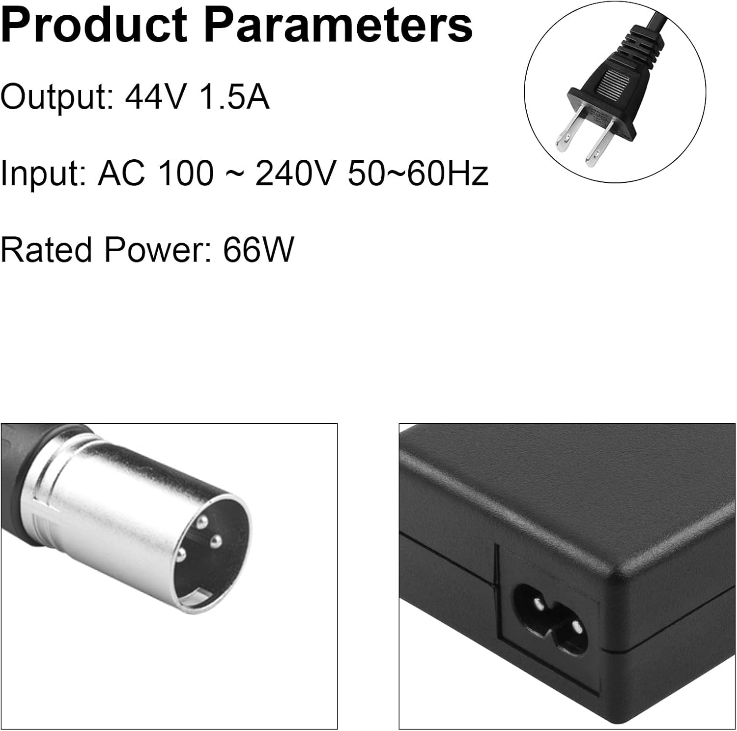 36V 1.8A Female 3-Pin XLR Lead Acid Battery Charger with 3-Prong Inline Power Supply Cord for 36V Boreem Jia, Minimoto, Rad2Go, Electric Scooter, ATV