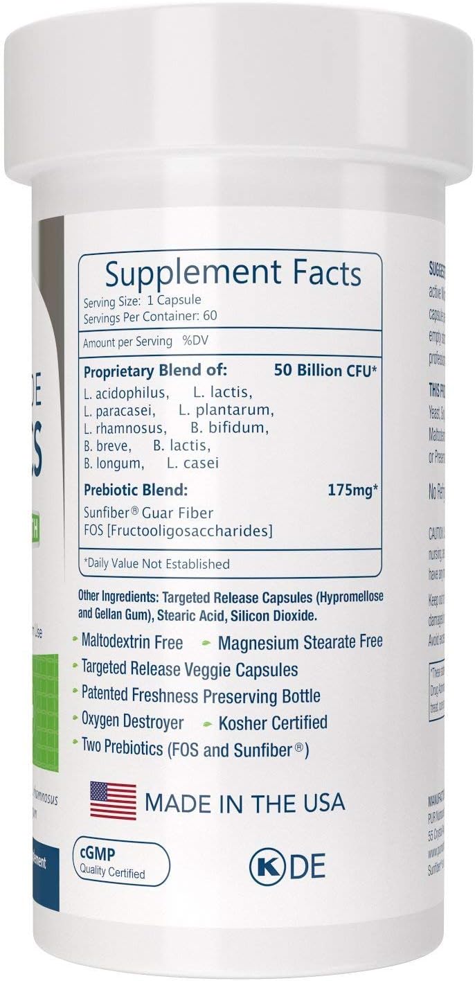 Clinical Grade Probiotics, 50 Billion CFUs, 60 Capsules | 10 Strains, Built-In Prebiotic, 2 Month Supply, All Natural, 100% Made in USA