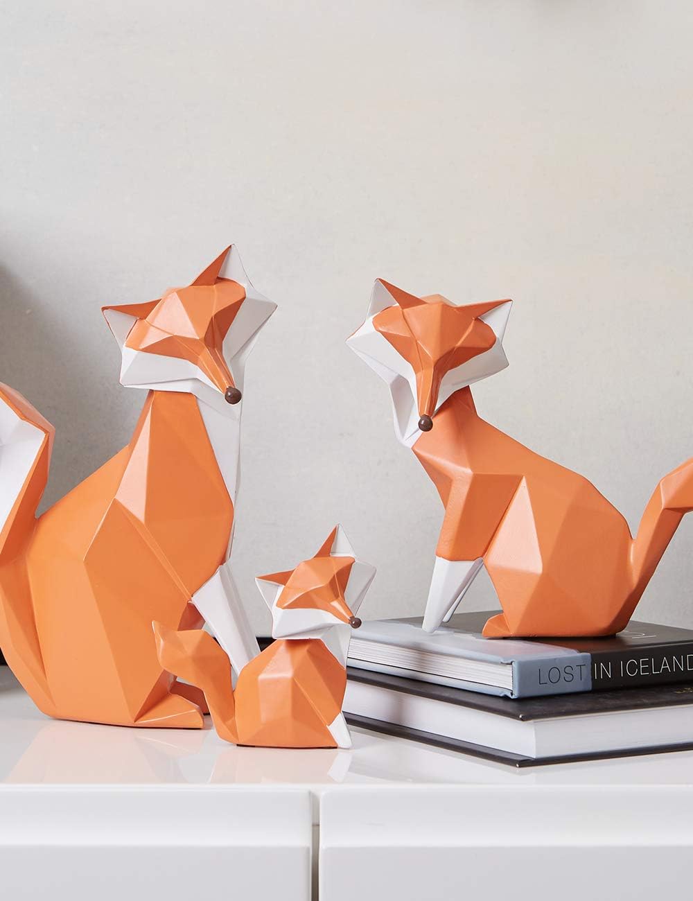 HAUCOZE Fox Statue Figurine Animal Sculpture Modern Home Decor 8.3 Inch | Orange Resin Geometric Art Birthday Holiday Gift Handmade Ornament for