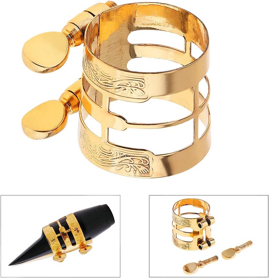 Alto Saxophone Mouthpiece Ligature, Gold, Universal, Brass Metal, E Flat, Saxophone Ligature