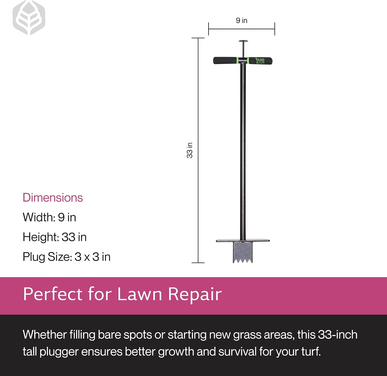 Yard Butler Sod Plugger, No-Bend Lawn Repair for Grass Plugs | Ergonomic No-Bend Sod Plugger for Zoysia, St. Augustine and Bermuda Grass