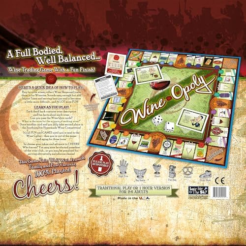 Late for the Sky Wine-Opoly Board Game – Wine Lovers Party and Family Strategy, Property Trading Fun for Adults and Teens, 2–6 Players