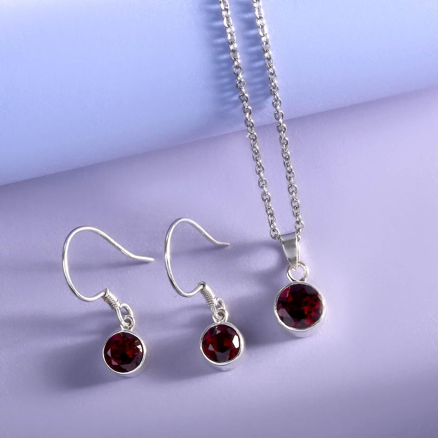 Shop LC Red Garnet Jewelry Set for Women Necklace Dangle Earrings 925 Sterling Silver Platinum Plated Fish Hook Ct 2 Size 20" Gifts for Women