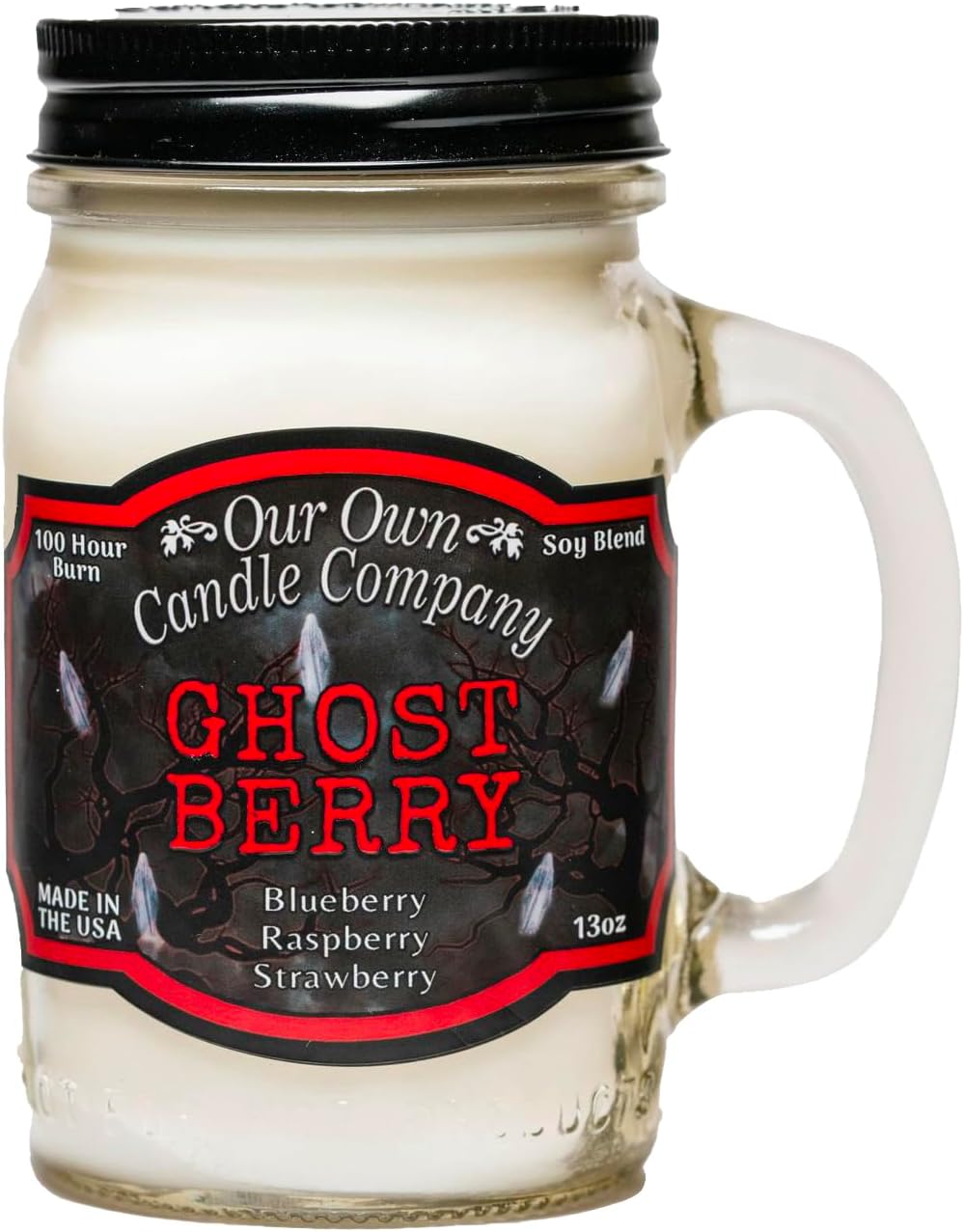 Balsam Pine Scented Mason Jar Candle, Our Own Candle Company, 13 oz | Clean, fresh Balsam-pine-tree scent; soy blend wax; lead-free wick with patented straightener; long lasting