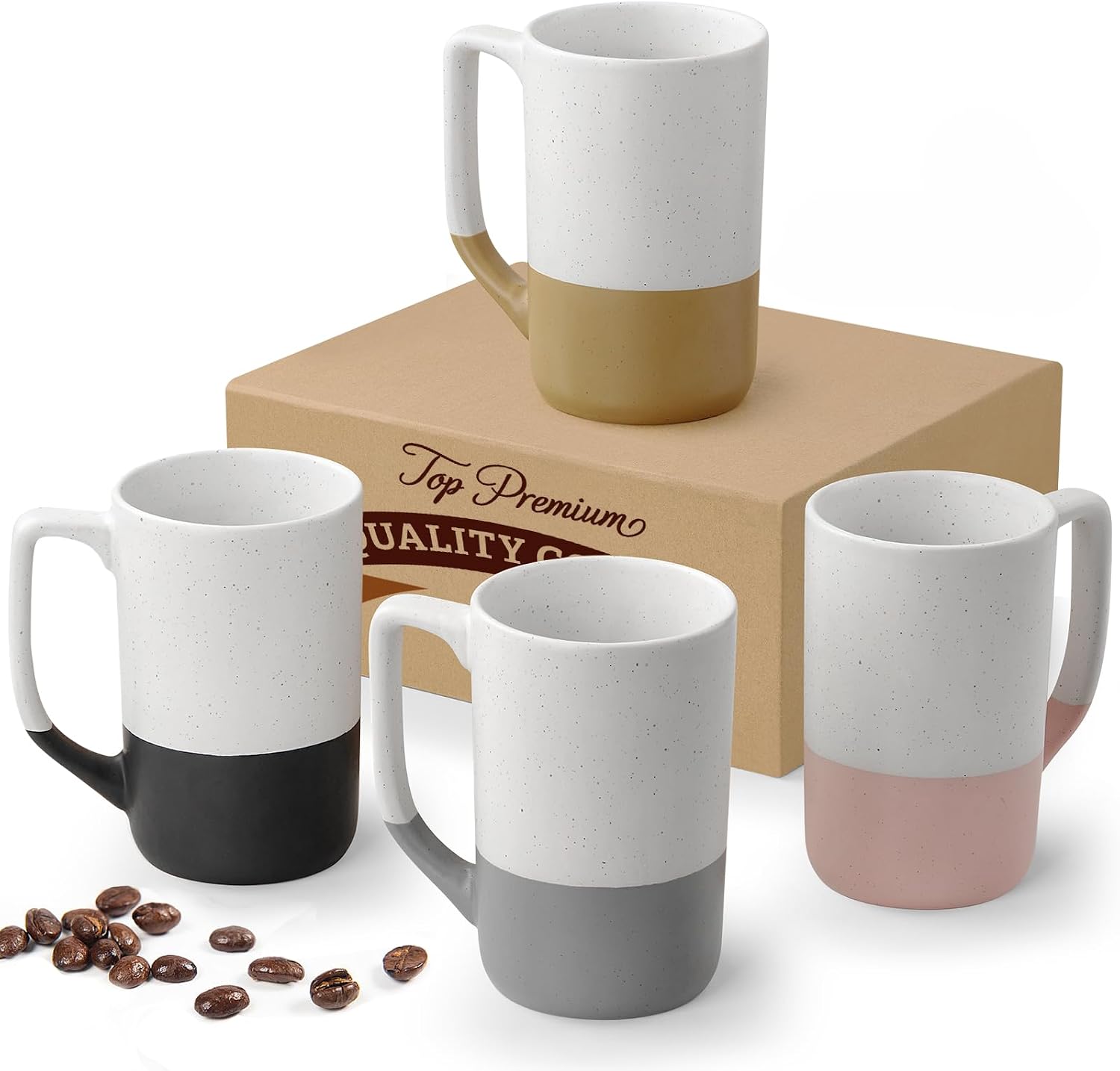 Large Ceramic Coffee Mug Set of 4, 16 oz Tea Cups with Handle, Porcelain Mug for Latte, Hot Tea, Cappuccino, Milk, Cocoa