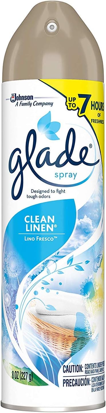 Glade Air Freshener Spray 8 Oz Collection 4 Flavors: Lavender & Peach Blossom, Hawaiian Breeze, Clean Linen & Apple Cinnamon. Pack of 4.