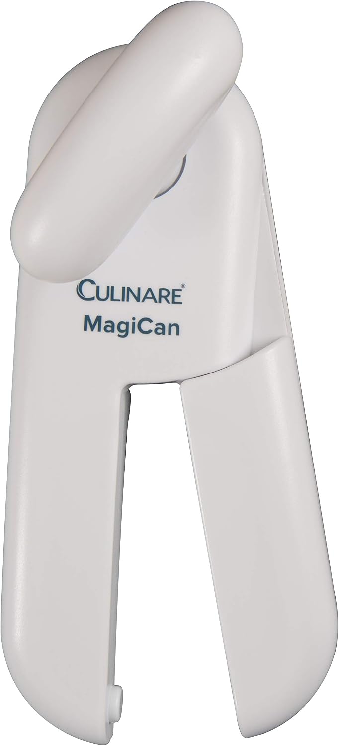 Culinare MagiCan, Manual Can Opener with Lid Release - Heavy Duty Lid Opener Kitchen Gadgets - Home Can Lid Opener Manual - Easy to Use Hand Held Effortlessly Open Cans, White, Stainless Steel