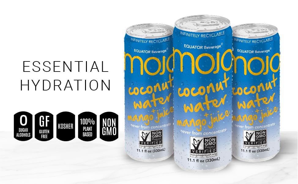 MOJO Coconut Water + Mango, Hydration, Electrolytes, Non-GMO, 11.1 oz, 12 Pk