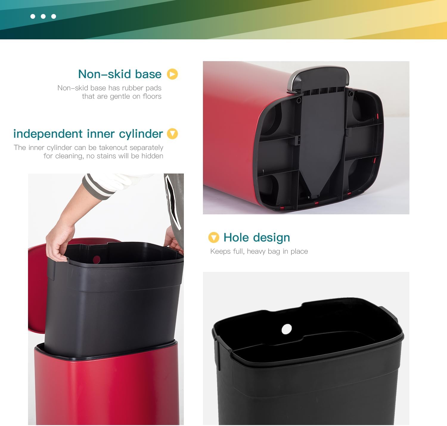 FDW | 13 Gallon Trash Can with Lid | Steel | Fingerprint-Proof | Made of Brushed Stainless Steel | Soft-Close Step Pedal | Hands-Free Use | Easy to Clean | for Kitchen, Office, Bathroom