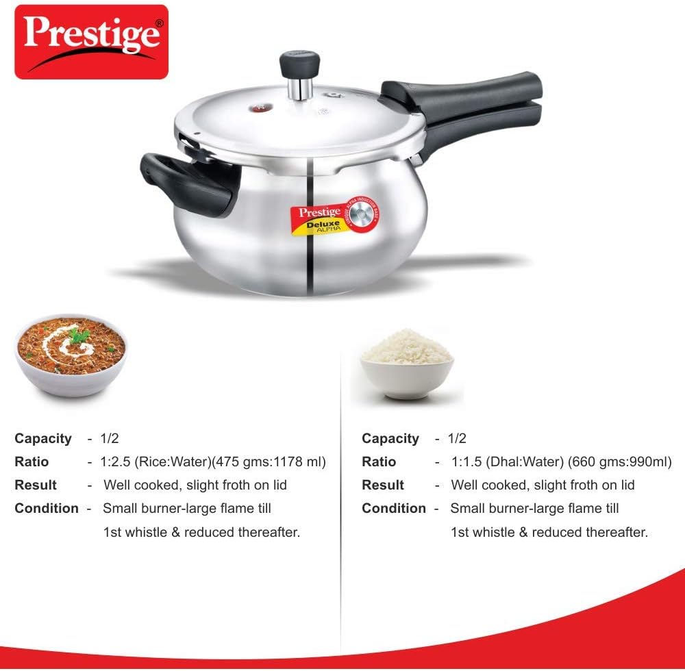 Prestige 3.3-Liter Deluxe Alpha Induction Base Stainless Steel Baby Handi, Small, 8"D x 13"W x 6"H, Silver