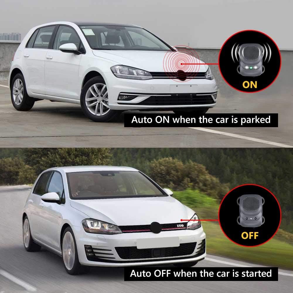 Angveirt Under Hood Rodent Repellent for Car Engine, 1 Pack | Ultrasonic Mice Deterrent with Strobe Lights, Connecting 12V 24V Car Battery
