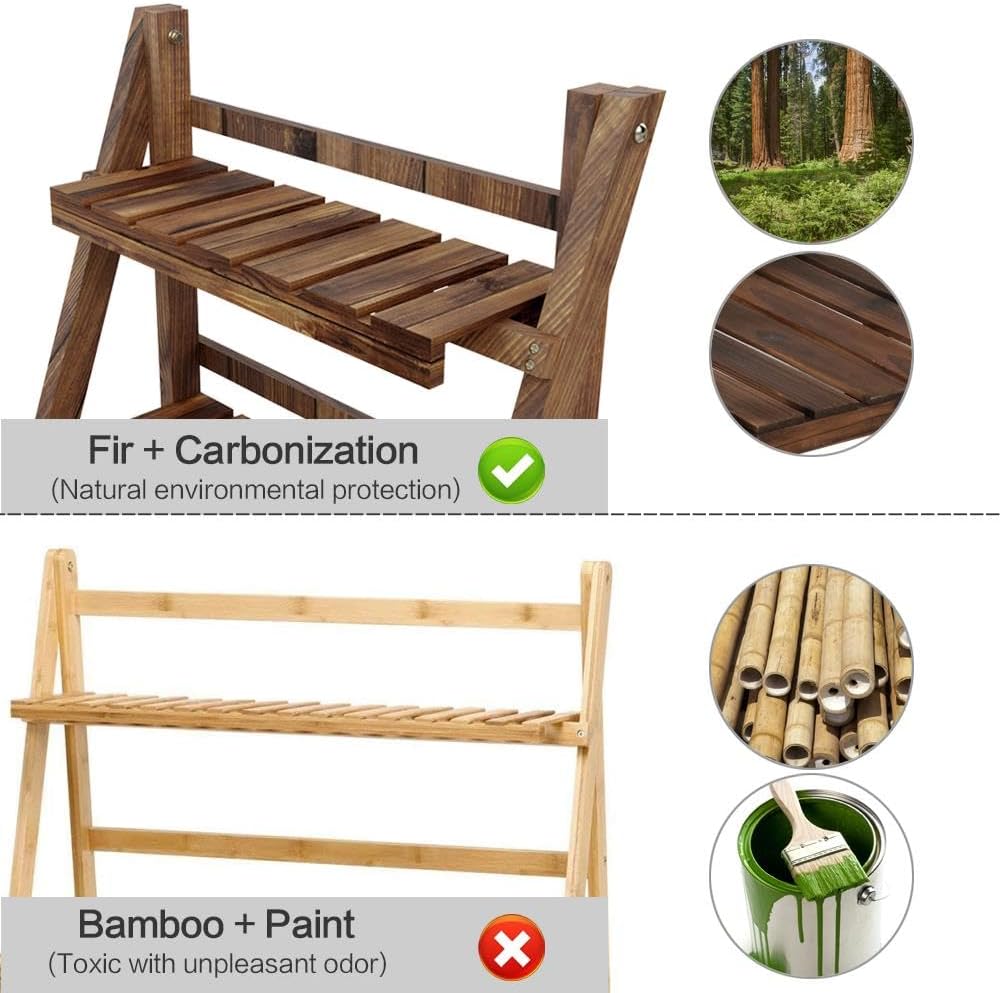 Yaheetech Wooden Plant Stand, 3-Tier Foldable Ladder Shelf, Indoor Outdoor | 23.6 x 15 x 36.6 in Plant Ladder for Pots and Flowers