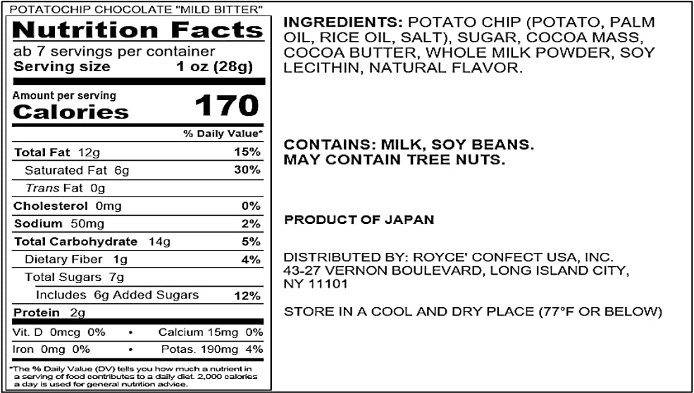 ROYCE' Potatochip Chocolate "Original" - |Chocolate Coated Crispy Potato Chips | Gourmet Snack for Gifting & Indulging | Japanese Potato Chip Chocolate from Hokkaido (7 Servings per Container)