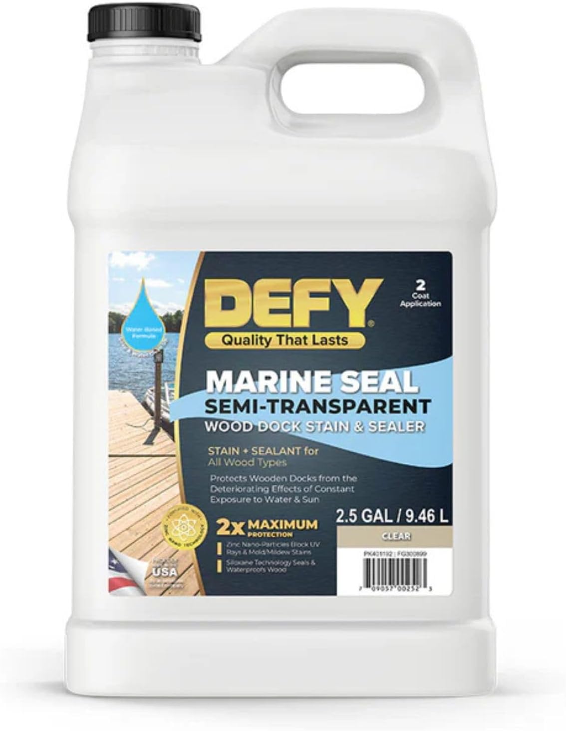 DEFY Marine Seal Semi-Transparent Exterior Wood Stain and Sealer - Waterproof Sealant for Wood Docks, Boat Piers, Marinas, Boardwalks, & More - Cedar Tone - 5 Gallon, Made in USA